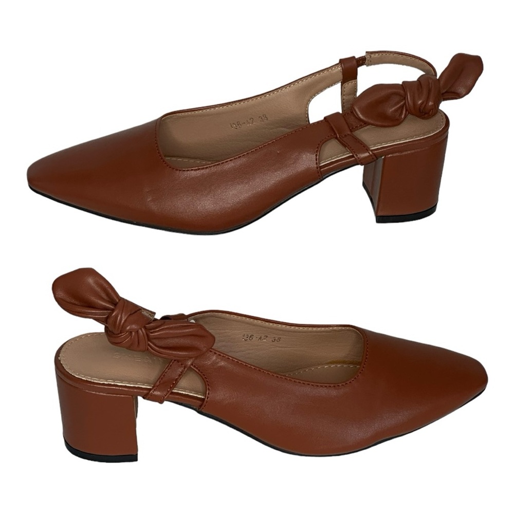 SHE&IN brown slingback block heel with bow strap woman’s size 7